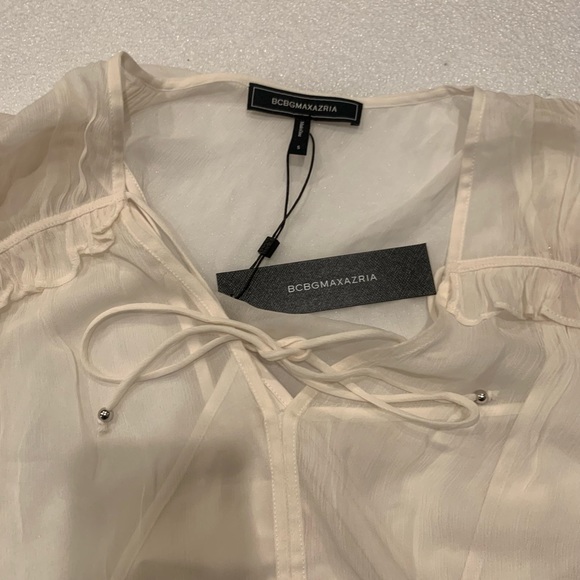 BCBGMAXAZRIA Ruffle Long Sleeve Chiffon Top Blouse Off White/GARDENIA MRSP $198 - Picture 7 of 15
